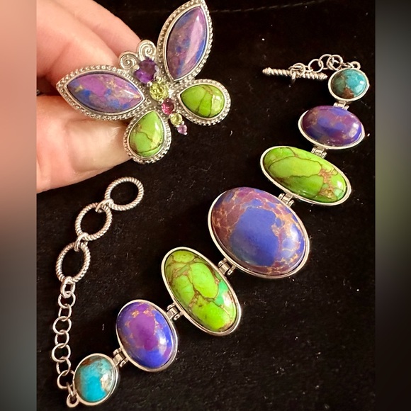 Mojave Turquoise Purple/Green/Blue Bracelet & Matching Butterfly Ring (Sz 7) NWT - Picture 5 of 16